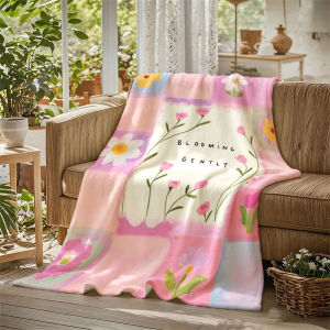 BILIBILI | Blooming Gently Pink Check Flannel Blanket Perfect for Sofa Office Bed Travel Sleep Read Relax Camping Four Season Use