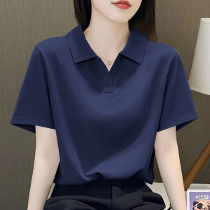Wine Red Retro Short Sleeve Polo Shirt for Women