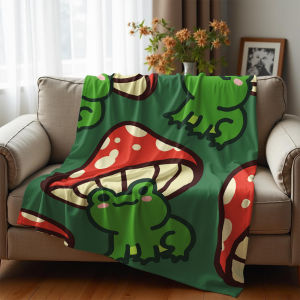 Beast Kingdom | Red Spotted Mushroom Frog Soft Flannel Blanket Breathable Warm Throw for Office Car Sofa Kids Room Birthday Xmas Gift
