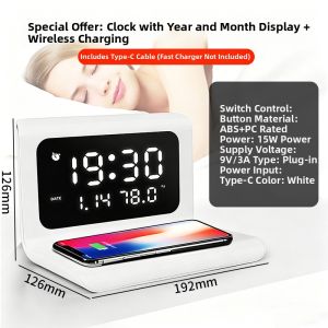 NIOYE | Time Displaying Multifunctional Alarm Night Light Wireless Charging Bedside Lamp