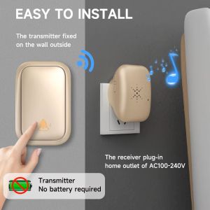 Aovrlcx No Battery Self Powered Wireless Doorbell US/UK/EU Plug 38 Song Outdoor Waterproof Remote button Kinetic Door Bell Set