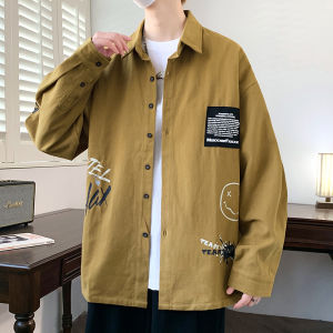 Long Sleeve Casual Shirt Mens Spring Autumn Loose Fit Turn-down Collar Workwear Jacket Youth Trendy Cotton Polyester Blend