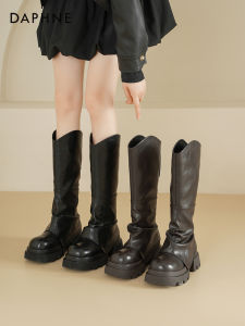 Daphne Womens Thick Heel Long Boots 2025 New Autumn Winter Black Mermaid Calf Western Knight Boots High Top Waterproof Platform