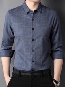 ROMON | Lormen Mens Long Sleeve Shirt Casual No Ironing Plaid Pattern Spring Autumn New Style Business Casual Mid-aged Dad Shirt