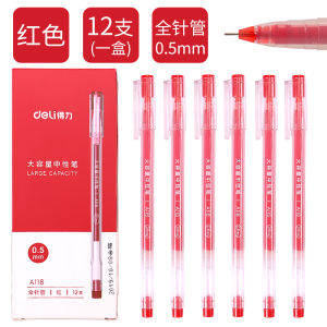 ปากกาหมึกน้ำระบายเร็วความจุขนาดใหญ่ Deli Giant Write สำหรับนักเรียน ปากกาเขียนแบบอเนกประสงค์ ปากกาหมึกน้ำสีแดงแบบอเนกประสงค์
