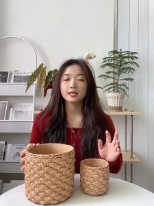 153. Faux Reed Grass Creative Flower Pot - Mold-Resistant Woven Cement and Rattan Planter for Indoor Greenery Durable and Sturdy Garden Decor POT1107