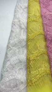 Purple African Heavy Beadeds and Sequins 3D Mesh Lace Fabric Embroidery Luxury French Tulle Net Lace For Wedding Evening Dress