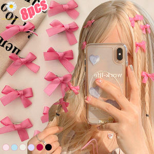 8PCS Pink Ribbon Bow Small Hair Clip Ins Sweet Cute Bangs Clip for Girls Daily BB Hairpin Hair Accessories
