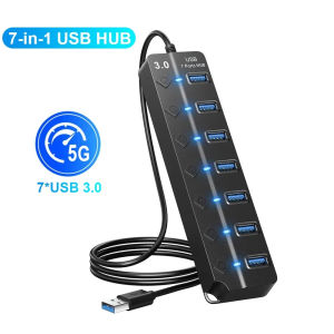 KEBIDU 7-IN-1 USB 3.0 HUB 5Gbps High Speed USB Docking Station Extender USB HUB USB Splitter with Switch Control For Laptop
