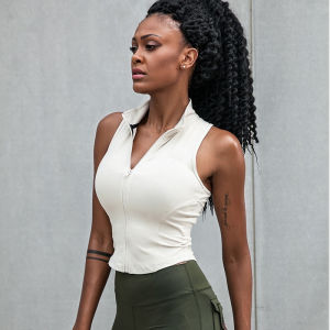 เสื้อกั๊กฟิตเนสแบบเปิดหลังแขนกุด ทรงเข้ารูป สำหรับผู้หญิง วัสดุผ้าฝ้ายผสม ความยาวปกติ ฤดูร้อน 2025 คอกลม