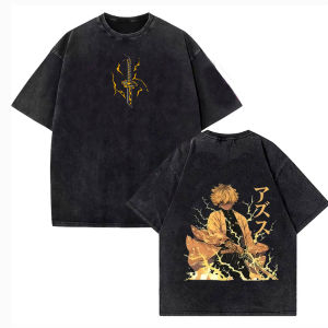 Bandai | Zenitsu Demon Slayer Graphic T-shirt Manga Vintage Washed T Shirt Men Women Clothing Cotton Soft Short Sleeve Tees