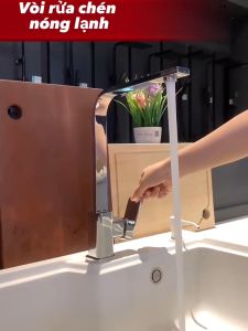 Vòi rửa chén đồng nóng lạnh gắn chậu cao cấp HODABOSS mạ NIKEN bóng đẹp kiểu vòi bếp vuông vòi rửa bát vuông
