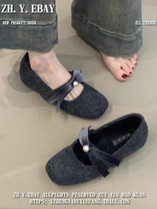 Korean Style Mary Jane Furry Shoes Womens Spring 2025 New High Heel Velvet Slip-On Butterfly Knot Cotton Shoes Increased Height