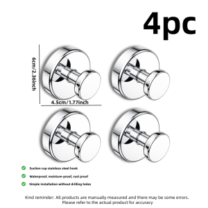 Shower Suction Cup Waterproof Hook - Non Perforated Stainless Steel Hook for Bathroom Walls Kitchen Glass Mirrors