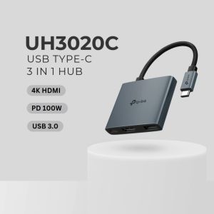 TP-LINK UH3020C USB Type-C 3-in-1 Portable USB Hub | USB-C | Plug & Play | 100W Fast Charging