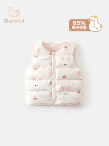 Girls down Jacket Lightweight Warm Baby Outerwear Winter Vest Duck down Vest Cartoon Design Standard Fit round Neck Button-Up