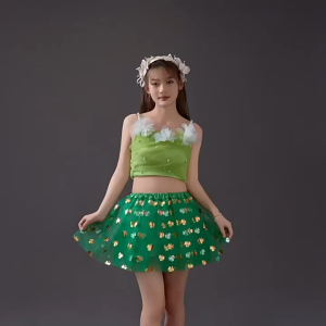 ชุกระโปรงTUTUสีเขียวสามใบอั่งเปาสำหรับผู้ใหญ่