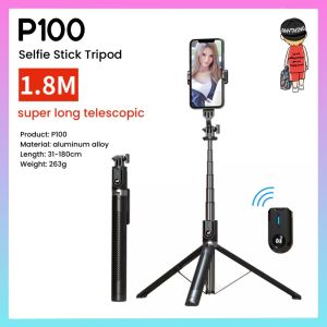 P100 Tripod 180cm Bluetooth Selfie Stick 360 Rotation Holder with Fill Light Tripod Stand with Remote Control for Phone Tripod