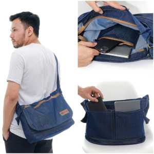 JM01-Tas Selempang Bahu Jeans Kanvas Kuat Slingbag Sekolah Kuliah Kerja Cewe Cowo terbaru