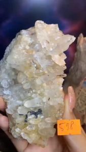 Viên đá thạch anh pha lê Lemurian cộng sinh Tuormaline tự nhiên tán sắc năng lượng cực mạnh 598