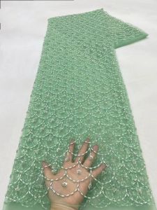 Luxury African Sequins Beaded Lace Fabric 2025 High Quality Lace 5 Yards Gold French Lace Fabric Nigerian Lace Fabrics Party