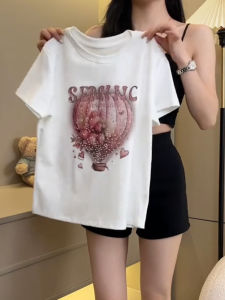 Premium Feel Pure Cotton Short Sleeve T-Shirt Womens Summer Design Unique Casual Slimming Versatile Top Trendy Straight Cut