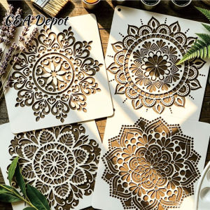 [Deepavali Decorations]4PCS Mandala Stencils 25*25cm Reusable Round Mandala Painting Stencil DIY Art Template for Wall Painting Furniture Canvas Pillow Tote Bag Bohemian Home Decor Craft Stencils Paint Not IncludedDecorative Accessories Diwali