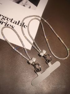 Luxury Fashion Long Short Butterfly Knot Diamond Embedded Mobile Phone Lanyard Travel Outdoor High End Women Hand Chain Wrist Rope Back Cover Clip Style Universal
