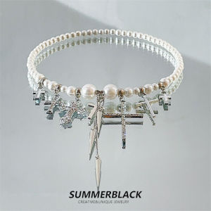 Elegant French Pearl Cross Necklace Women Choker Clavicle Chain Neck Accessories Premium Feelings Fashion Jewelry