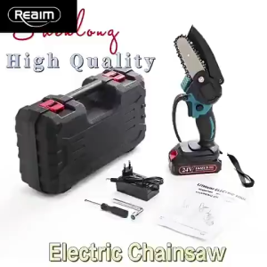REAIM 6 inch Brushless Cordless Electric Mini Chainsaw  Wood Cutting  Portable  Rechargeable Handheld SawHandheld  Garden Tool