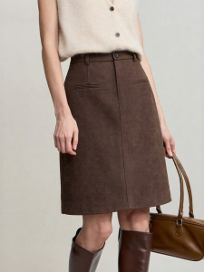AMII | Vintage Melody Smart Office High Waist Slim Suede Mid-skirt