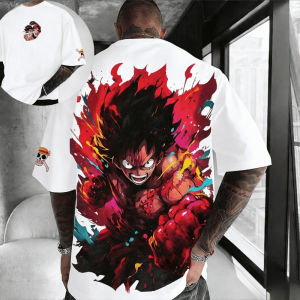 Bandai | One Piece Luffy Cotton T-shirt 2026 Summer Anime Double Sided Printed Loose American Casual Parent Child Short Sleeve Top