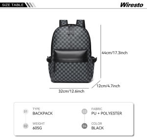 Wiresto กระเป๋าเป้สะพายหลังสำหรับเดินทางกระเป๋าเป้สะพายหลังกันน้ำกระเป๋าเดินทางสำหรับธุรกิจกระเป๋าสะพาย PU เนื้อนิ่มใส่การออกแบบลวดลายกระเป๋านักเรียนแฟชั่นสำหรับไปเรียนธุรกิจการเดินทาง