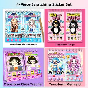 Princess Elsa Scratch Art Kit Girls DIY Dress-up Stickers