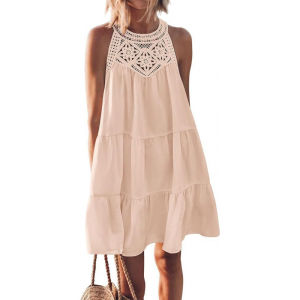 ชุดเดรสแขนกุดหลวมๆ สำหรับผู้หญิง ชุดเดรสยาวปานกลางแบบหลวมๆ แขนกุด คอวี ทรงเอ ผ้าฝ้ายผสมโพลีเอสเตอร์ ระบายอากาศได้ดี