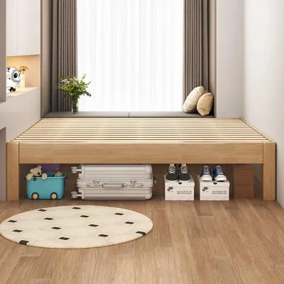 Tatami Low Bed Without Headboard or Backrest Rubber Wood