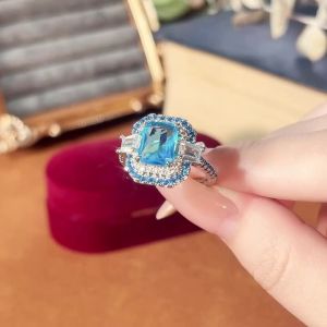 Huitan Fresh Style Sky Blue Cubic Zirconia Rings for Women Gorgeous Engagement Wedding Party Lady Rings Elegant Female Jewelry