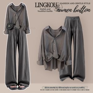 NUMEN BUTTON | Oversized Lazy Fashion Set Lightweight Slimming Shirt and Casual Pants