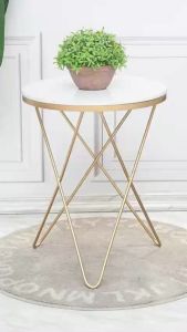 Kệ bàn góc Sofa phòng khách 1 mặt đá tròn chân kim loại 3 chữ V đan chéo BG-23 sang trọng hiện đại
