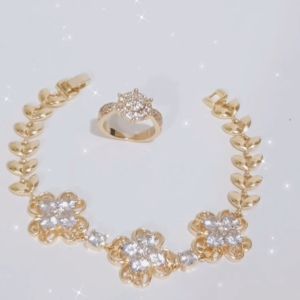 Set Gelang Rantai Dubai & Cincin Batu Perhiasan Dewasa 2 In 1