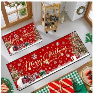 VIKAMA 1/2pc Thảm Nhà Bếp Phong Cách Lễ Hội Dễ Dàng Làm Sạch Thảm Lót Chân Lối Vào Cho Hành Lang Phòng Khách - Chủ Đề Chữ Cái Giáng Sinh Trang Trí Nhà Cửa Mặt Sau Bằng Nhựa PVC 100% Polyester