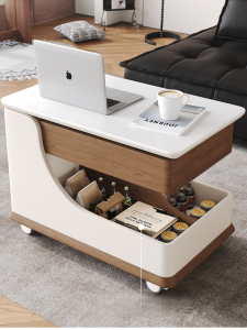 Multifunctional Portable Coffee Table Living Room Home Use Small Apartment Rock Board Sofa Side Table Elevating Rotating Small Table Cart