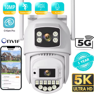 10MP 5K Wifi IP Camera Outdoor 2.4GHZ 5GHZ PTZ Surveillance Camera Dual Lens Dual Screens Email Alert 4K Security Protection