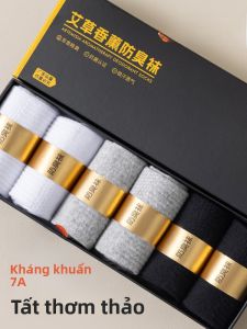 JINGCHI | Tất cotton nam dài đến bắp chân thơm hoa Artemisia kháng khuẩn thấm hút mồ hôi thoáng khí cho mùa thu xuân