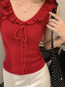 chaqi | French Elegant Short Sleeve Knitted Sweater Womens Summer New Sweet And Spicy Girl Slimming Bounded Edge One Shoulder Top