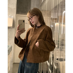 imimtuan | Áo Blouse Da Cừu Vintage Màu Đỏ Mahogany cho Phụ Nữ