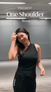 One Shoulder | เสื้อปาดไหล่แฟชั่นผู้หญิง ผ้าร่อง 2x1 ทรงเข้ารูป ปลายเอียง ดีไซน์มินิมอล สี Black