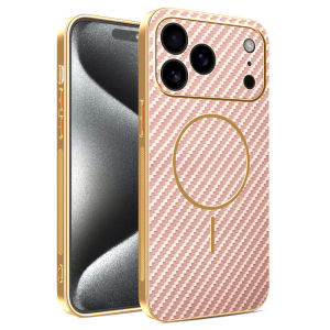Carbon Fiber Magnetic Case For iPhone 17 Pro Max 11 12 13 14 15 16 Plus 17 Air 17P Shockproof Luxury Plating Plastic TPU Cover