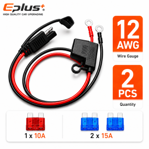 EPLUS 60cm SAE to O Ring Terminal Battery Cable with Inline Fuse Holder 10-18AWG 12-24V Wiring Harness for Motorcycle ATV Camper
