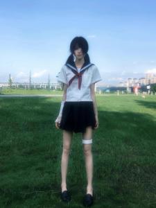 Xiaoyuan Not Original Authentic JK Uniform White Three Books Sailor Suit Japanese Style for Schools Short Sleeve Tops Preppy Style Suit Summer